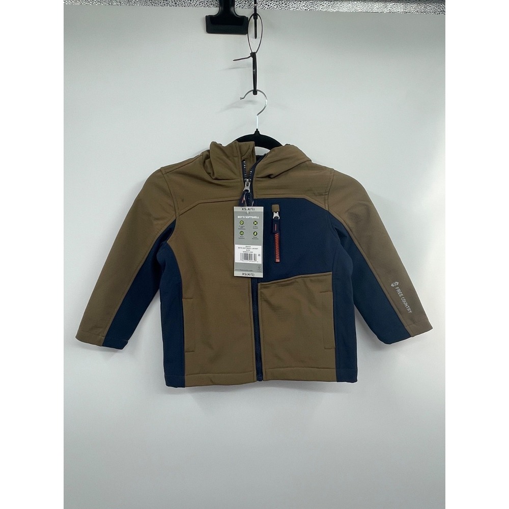 Free Country Softshell Jacket Boys XS 4/5 Bark Blue Wind Resistance Full Rim NWT